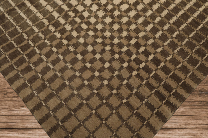 7x8 Ivory, Moss, Brown Color Hand Knotted Tibetan Wool Modern & Contemporary Oriental Rug