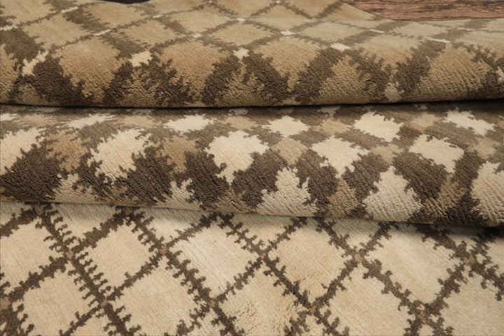 7x8 Ivory, Moss, Brown Color Hand Knotted Tibetan Wool Modern & Contemporary Oriental Rug