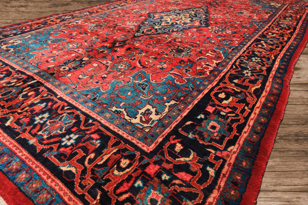 7x12 Wine, Navy, Turquoise Color Hand Knotted Tabriz Wool Traditional Oriental Rug