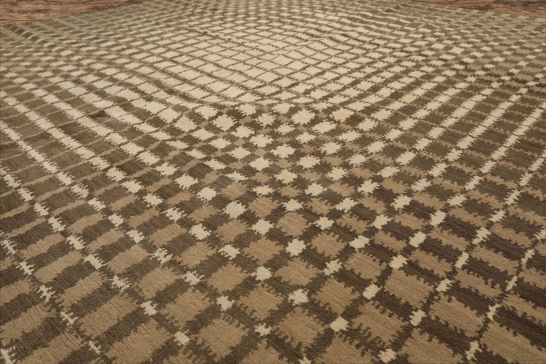 7x8 Ivory, Moss, Brown Color Hand Knotted Tibetan Wool Modern & Contemporary Oriental Rug