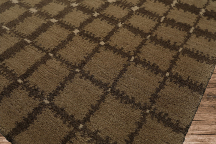 7x8 Ivory, Moss, Brown Color Hand Knotted Tibetan Wool Modern & Contemporary Oriental Rug