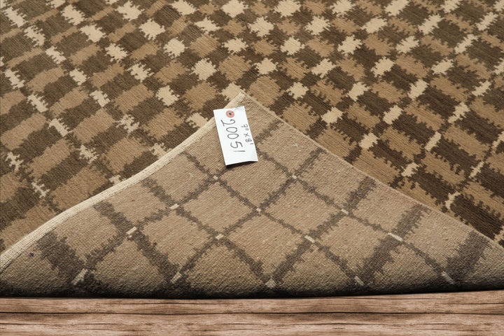 7x8 Ivory, Moss, Brown Color Hand Knotted Tibetan Wool Modern & Contemporary Oriental Rug