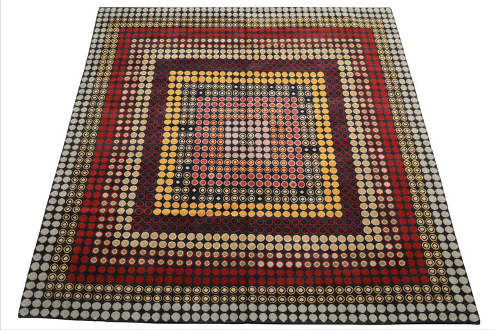 7x8 Dark Gray, Gold, Red Color Hand Knotted Tibetan Wool Modern & Contemporary Oriental Rug