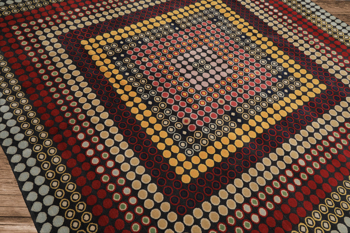 7x8 Dark Gray, Gold, Red Color Hand Knotted Tibetan Wool Modern & Contemporary Oriental Rug