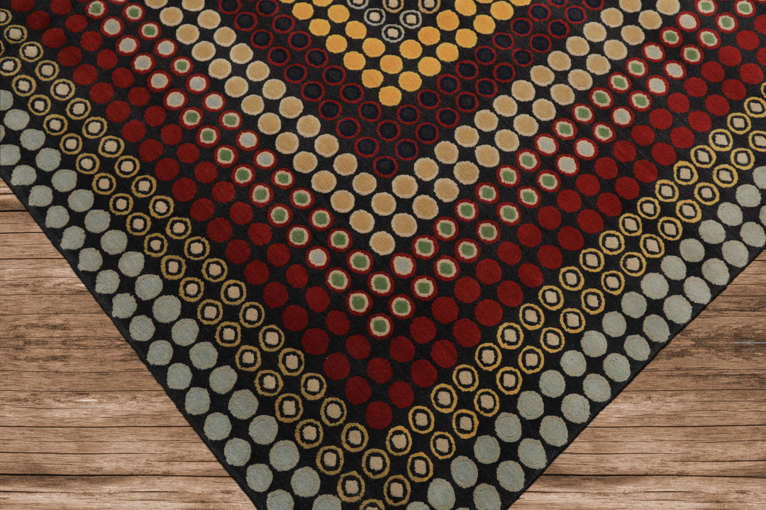 7x8 Dark Gray, Gold, Red Color Hand Knotted Tibetan Wool Modern & Contemporary Oriental Rug