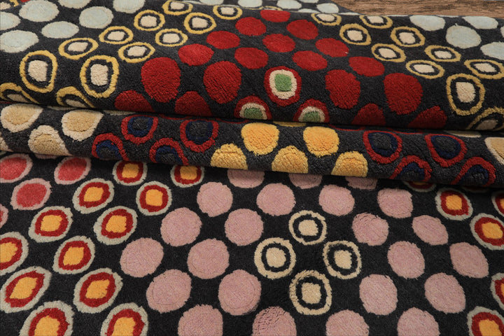 7x8 Dark Gray, Gold, Red Color Hand Knotted Tibetan Wool Modern & Contemporary Oriental Rug