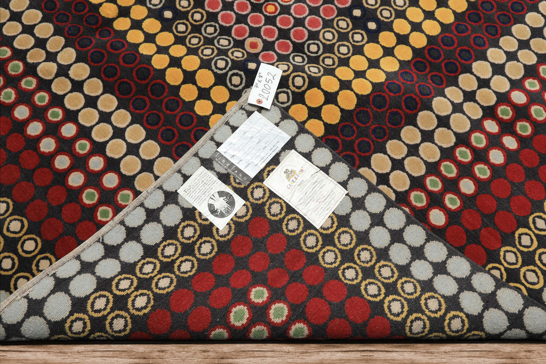 7x8 Dark Gray, Gold, Red Color Hand Knotted Tibetan Wool Modern & Contemporary Oriental Rug