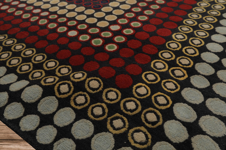 7x8 Dark Gray, Gold, Red Color Hand Knotted Tibetan Wool Modern & Contemporary Oriental Rug