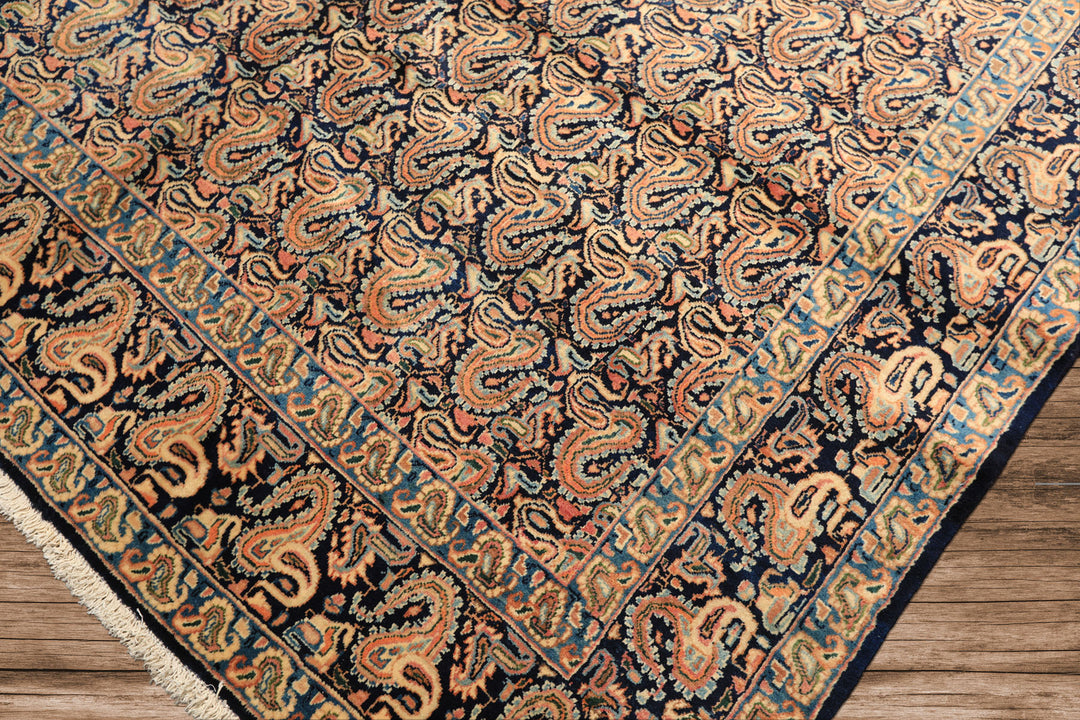 6x9 Navy, Ivory, Blue Color Hand Knotted Khorassan Wool Traditional Oriental Rug