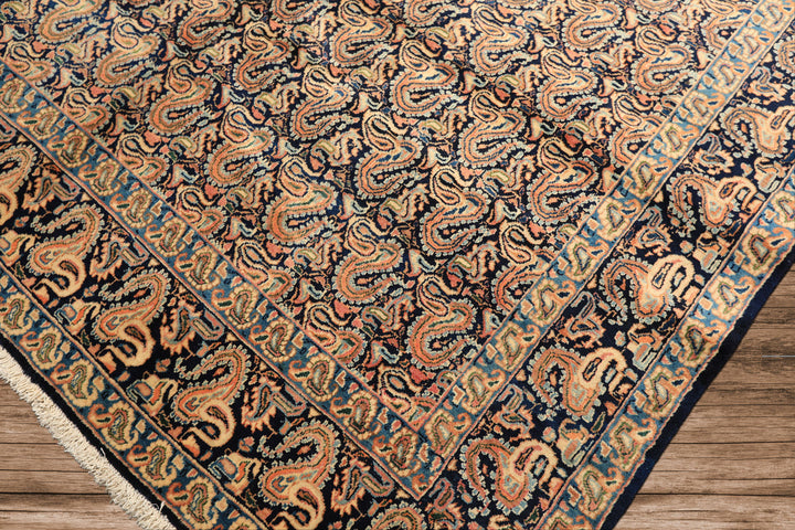 6x9 Navy, Ivory, Blue Color Hand Knotted Khorassan Wool Traditional Oriental Rug