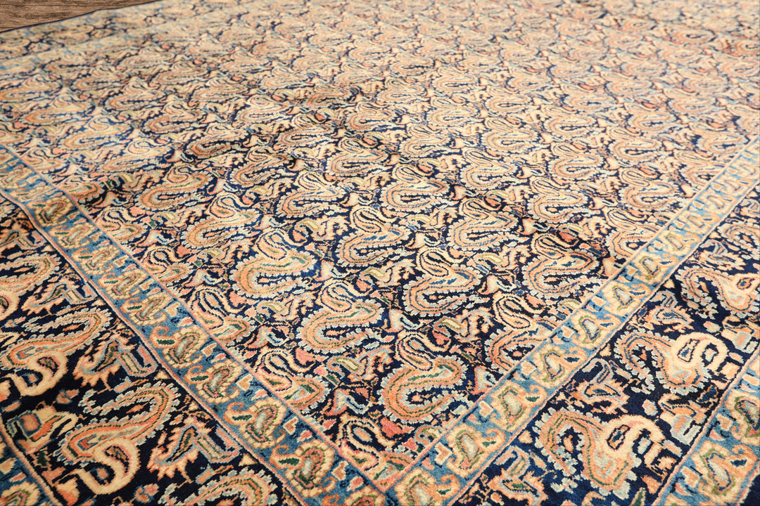 6x9 Navy, Ivory, Blue Color Hand Knotted Khorassan Wool Traditional Oriental Rug