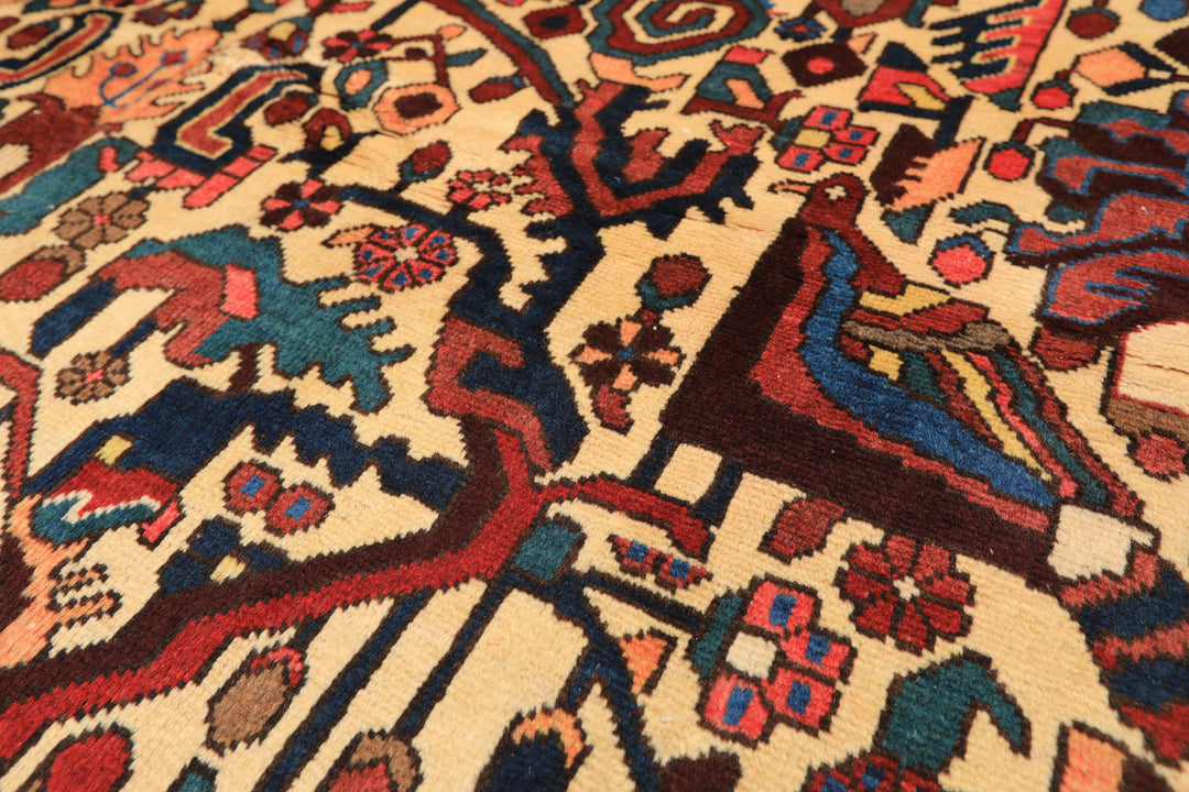 7x10 Ivory, Chocolate, Navy Color Hand Knotted Char Mahal Bhaktiari Wool Traditional Oriental Rug
