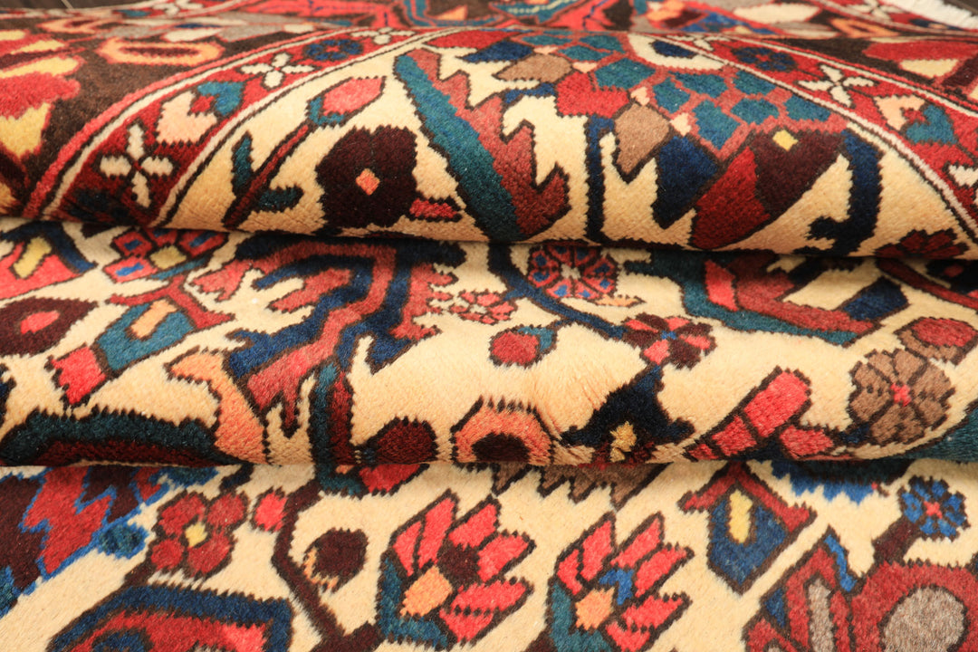 7x10 Ivory, Chocolate, Navy Color Hand Knotted Char Mahal Bhaktiari Wool Traditional Oriental Rug