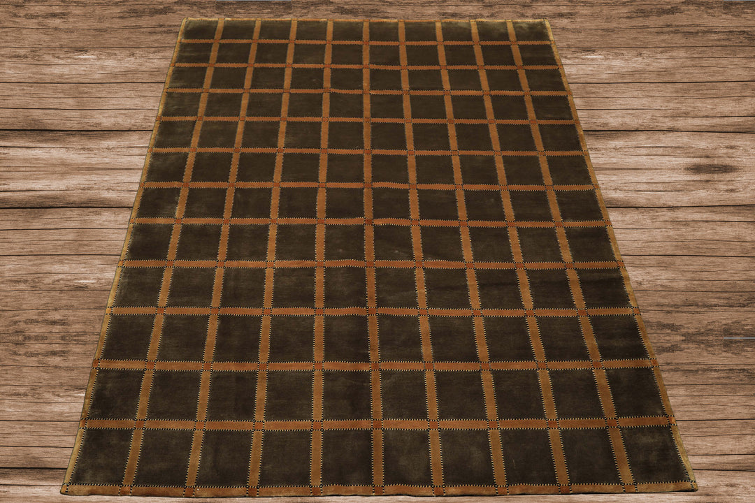 8x10 Mossy Green, Caramel, Tan Color Hand Knotted Tibetan? Wool Transitional Oriental Rug