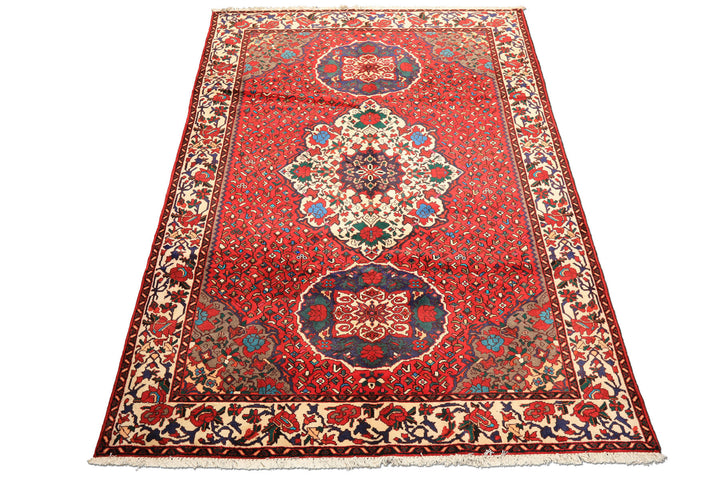 7x10 Red, Ivory, Blue Color Hand Knotted Ghom Wool Traditional Oriental Rug