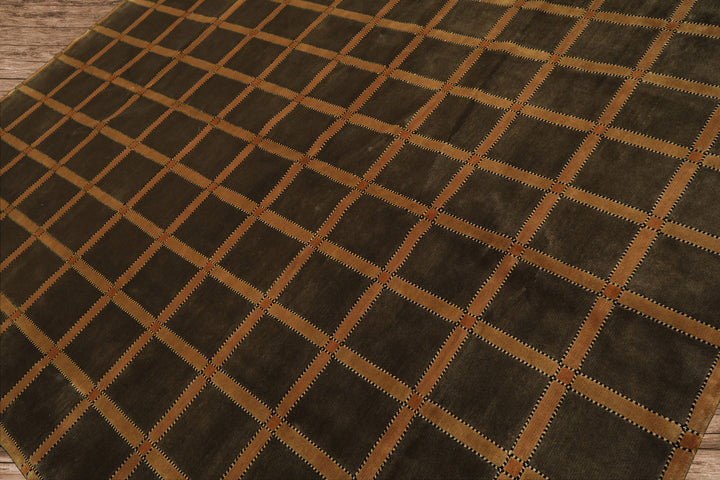 8x10 Mossy Green, Caramel, Tan Color Hand Knotted Tibetan? Wool Transitional Oriental Rug