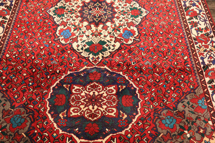 7x10 Red, Ivory, Blue Color Hand Knotted Ghom Wool Traditional Oriental Rug