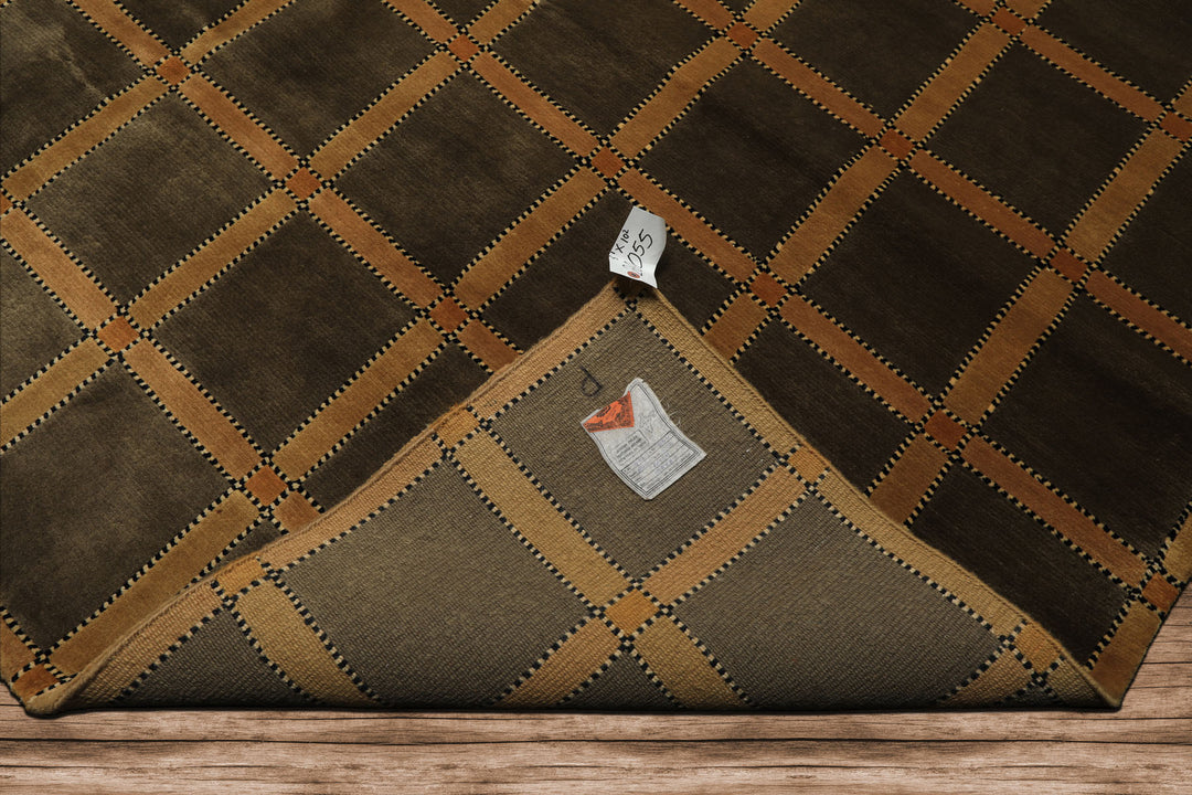 8x10 Mossy Green, Caramel, Tan Color Hand Knotted Tibetan? Wool Transitional Oriental Rug