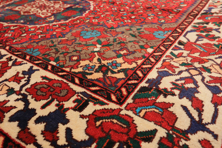 7x10 Red, Ivory, Blue Color Hand Knotted Ghom Wool Traditional Oriental Rug