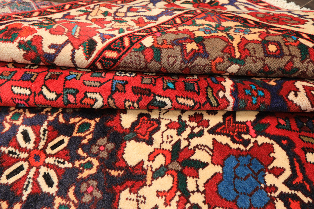 7x10 Red, Ivory, Blue Color Hand Knotted Ghom Wool Traditional Oriental Rug