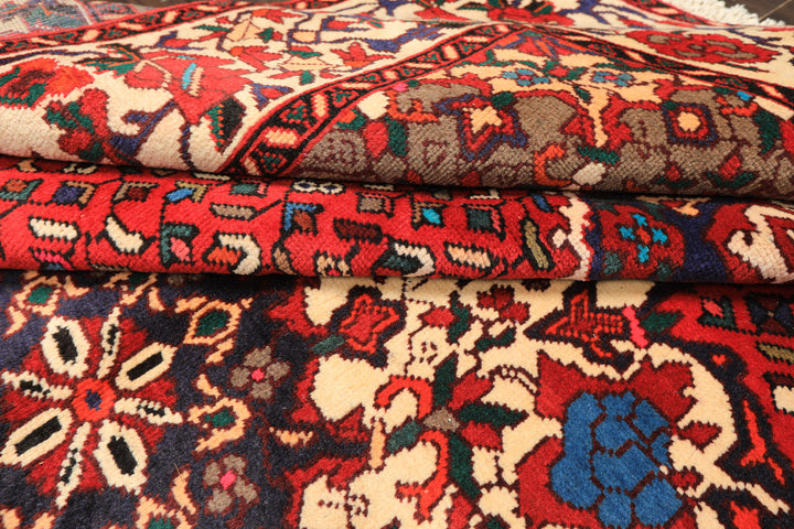 7x10 Red, Ivory, Blue Color Hand Knotted Ghom Wool Traditional Oriental Rug