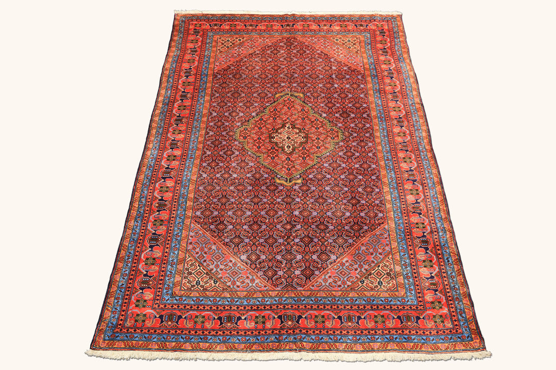 6x9 Navy, Orange, Blue Color Hand Knotted Meshkin? Wool Traditional Oriental Rug