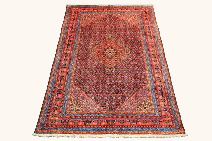 6x9 Navy, Orange, Blue Color Hand Knotted Meshkin? Wool Traditional Oriental Rug