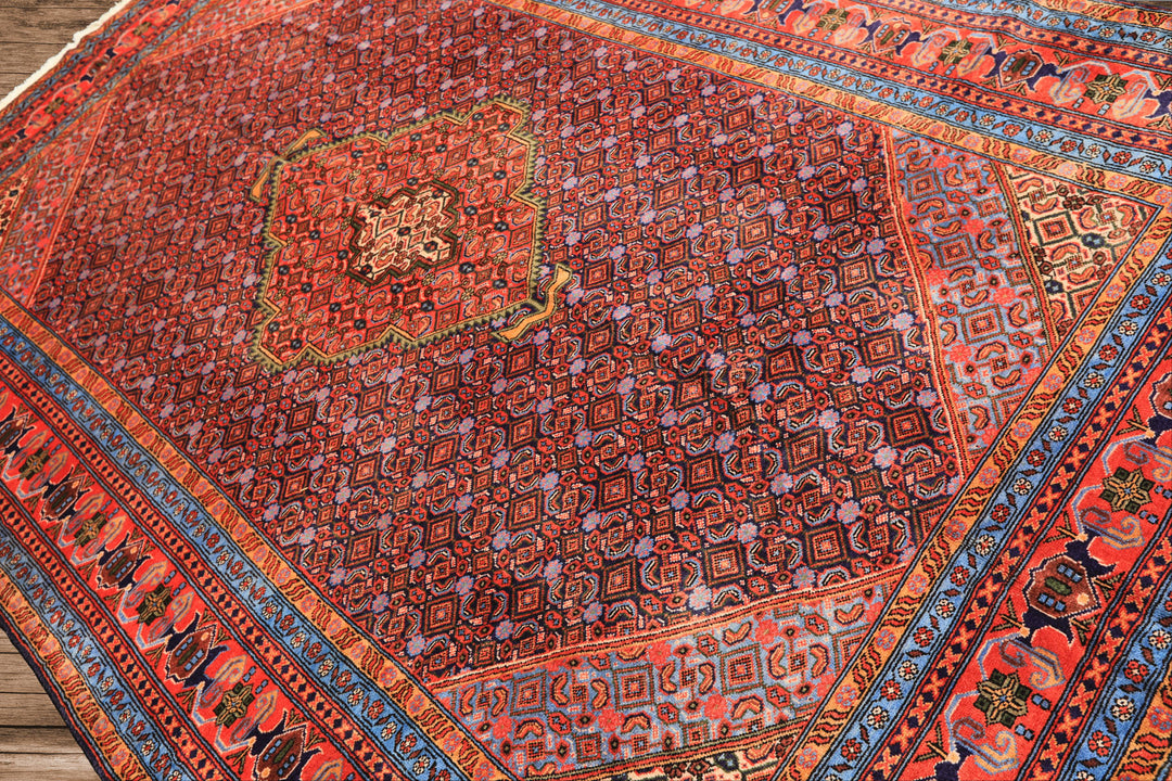 6x9 Navy, Orange, Blue Color Hand Knotted Meshkin? Wool Traditional Oriental Rug
