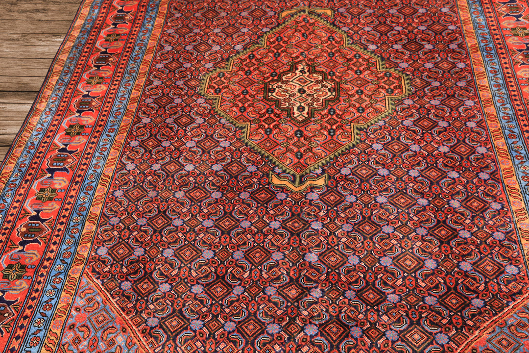 6x9 Navy, Orange, Blue Color Hand Knotted Meshkin? Wool Traditional Oriental Rug