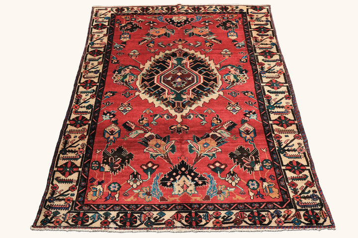 6x9 Red, Ivory, Green Color Hand Knotted Bakhtiari Wool  Oriental Rug