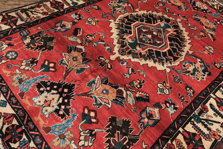 6x9 Red, Ivory, Green Color Hand Knotted Bakhtiari Wool  Oriental Rug
