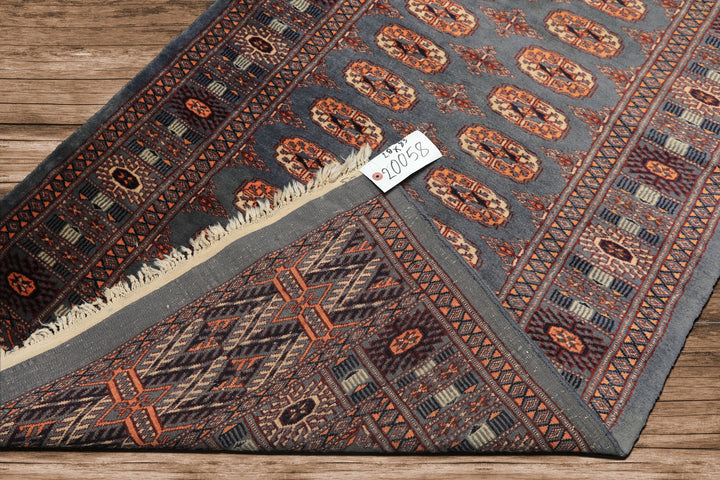 Runner Slate, Taupe, Ivory Color Hand Knotted Bokhara Wool Traditional Oriental Rug