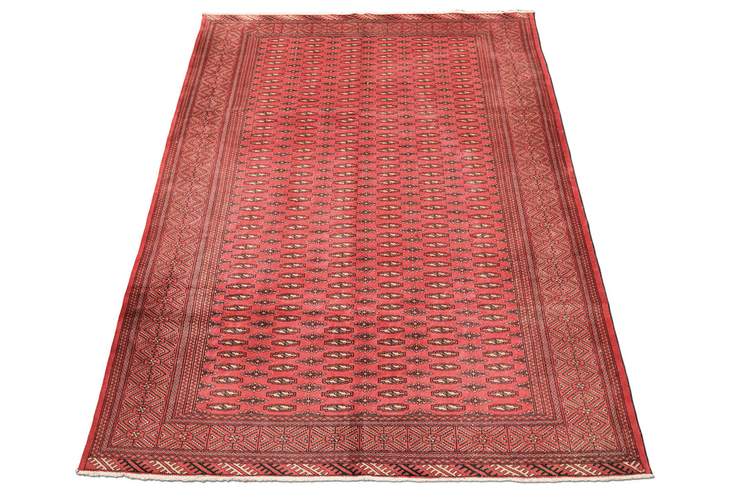 6x9 Rose, Ivory, Charcoal Color Hand Knotted Turkmen Wool Traditional Oriental Rug