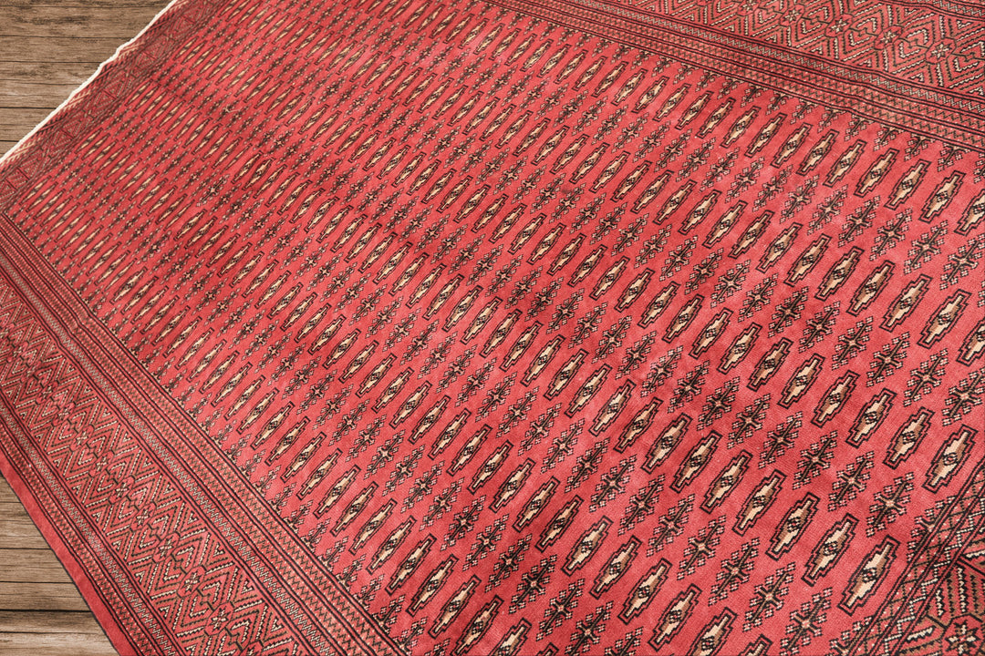 6x9 Rose, Ivory, Charcoal Color Hand Knotted Turkmen Wool Traditional Oriental Rug