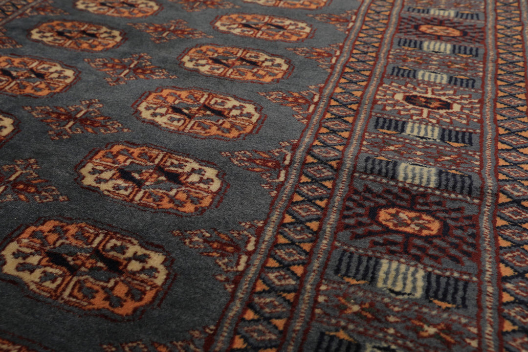 Runner Slate, Taupe, Ivory Color Hand Knotted Bokhara Wool Traditional Oriental Rug