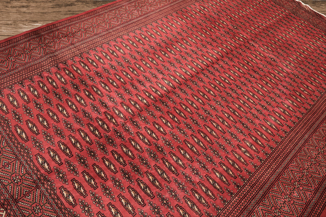 6x9 Rose, Ivory, Charcoal Color Hand Knotted Turkmen Wool Traditional Oriental Rug