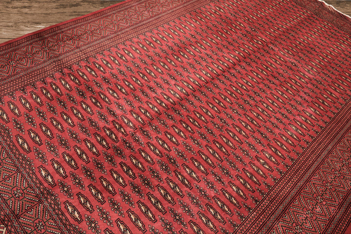 6x9 Rose, Ivory, Charcoal Color Hand Knotted Turkmen Wool Traditional Oriental Rug