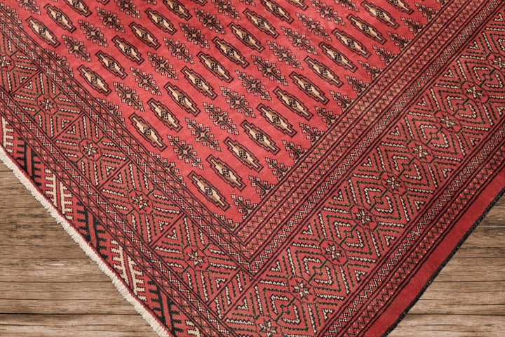6x9 Rose, Ivory, Charcoal Color Hand Knotted Turkmen Wool Traditional Oriental Rug