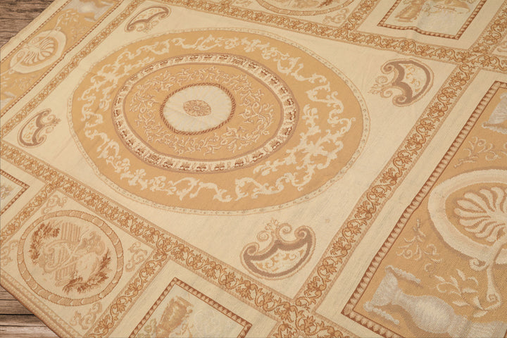 6x9 Beige, Tan, Brown Color Hand Woven Needlepoint Wool Traditional Oriental Rug