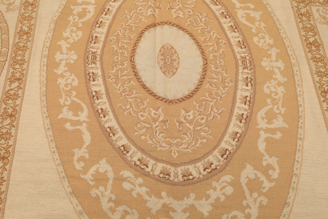 6x9 Beige, Tan, Brown Color Hand Woven Needlepoint Wool Traditional Oriental Rug