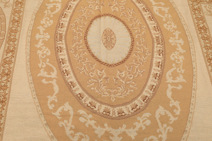 6x9 Beige, Tan, Brown Color Hand Woven Needlepoint Wool Traditional Oriental Rug