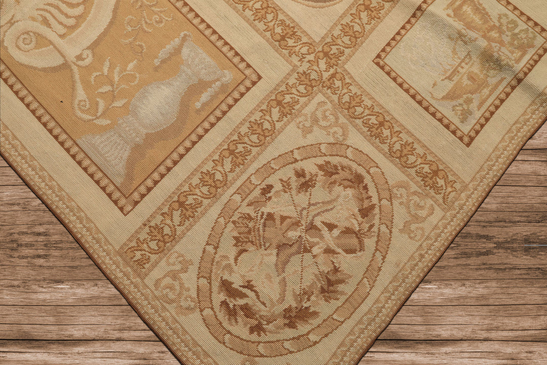 6x9 Beige, Tan, Brown Color Hand Woven Needlepoint Wool Traditional Oriental Rug