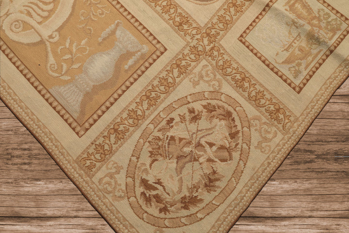 6x9 Beige, Tan, Brown Color Hand Woven Needlepoint Wool Traditional Oriental Rug