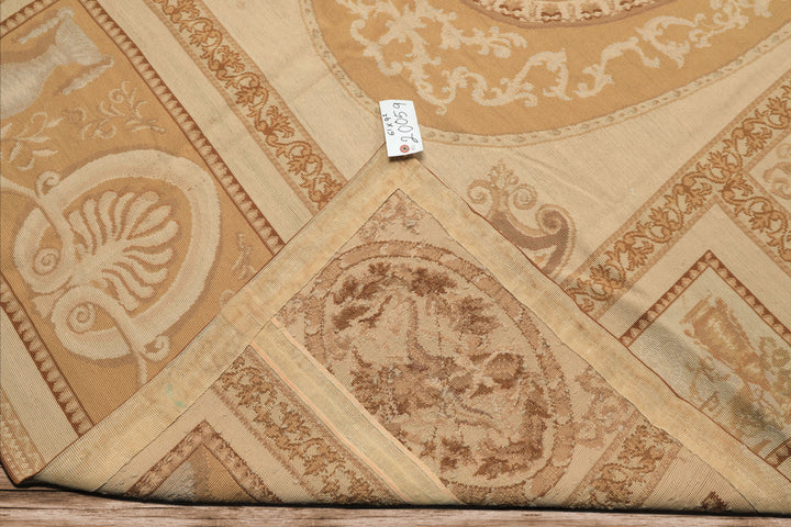 6x9 Beige, Tan, Brown Color Hand Woven Needlepoint Wool Traditional Oriental Rug