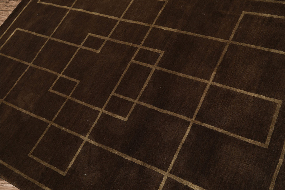 5x7 Brown, Gold, Color Hand Knotted Tibetan Wool & Silk Art Deco Oriental Rug