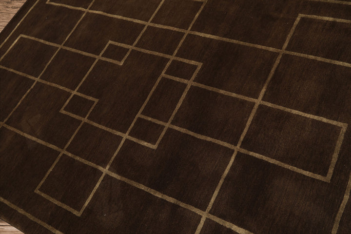 5x7 Brown, Gold, Color Hand Knotted Tibetan Wool & Silk Art Deco Oriental Rug