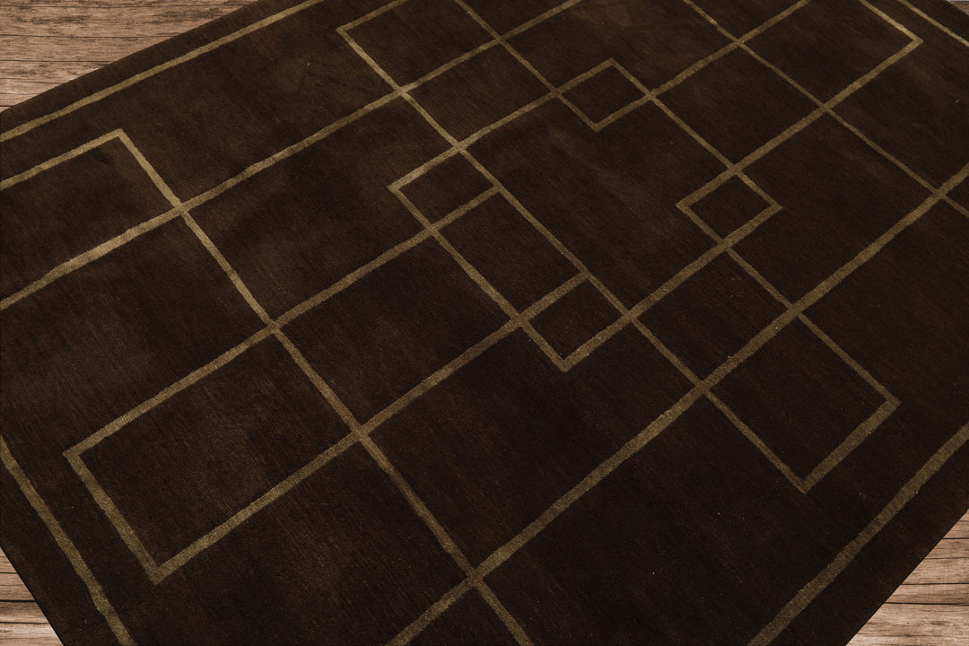 5x7 Brown, Gold, Color Hand Knotted Tibetan Wool & Silk Art Deco Oriental Rug