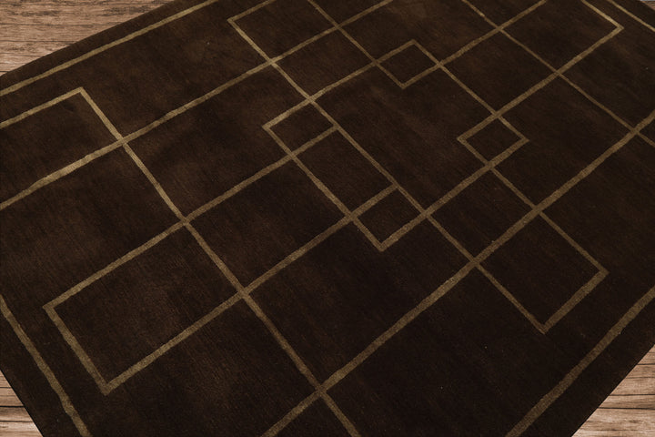 5x7 Brown, Gold, Color Hand Knotted Tibetan Wool & Silk Art Deco Oriental Rug