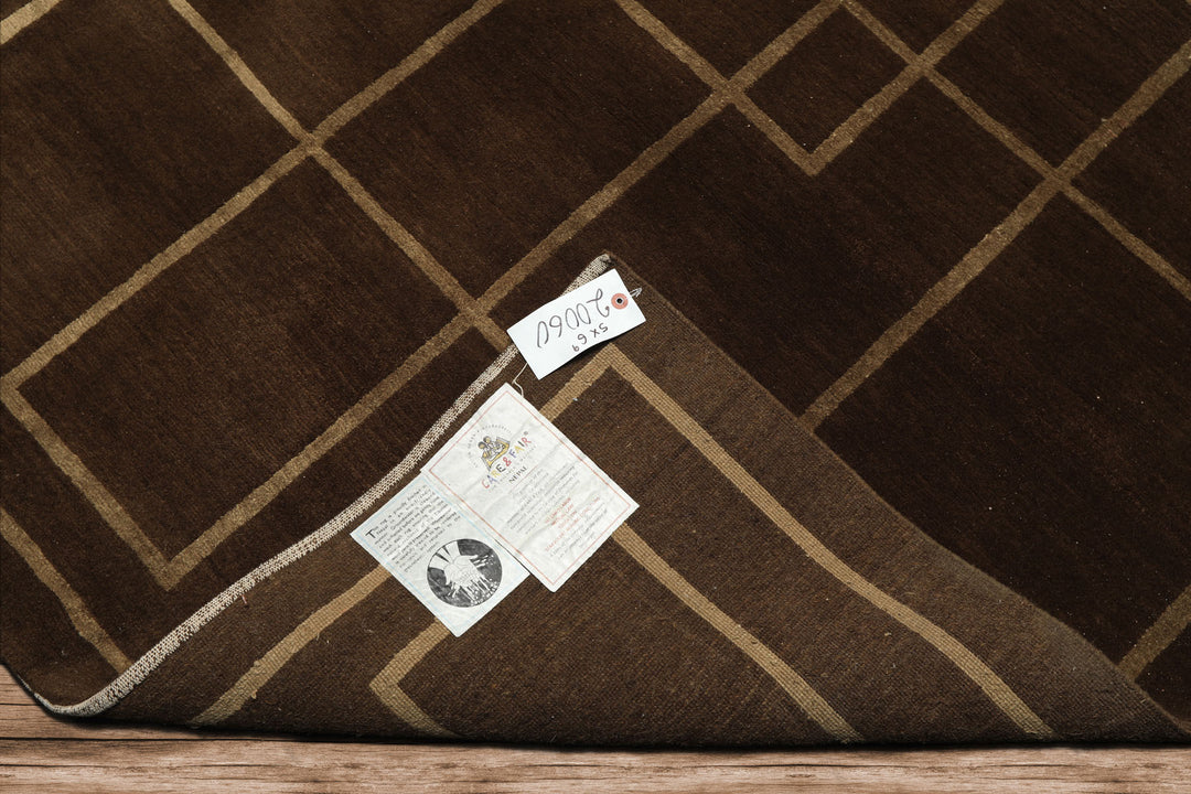 5x7 Brown, Gold, Color Hand Knotted Tibetan Wool & Silk Art Deco Oriental Rug