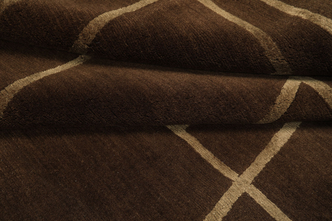 5x7 Brown, Gold, Color Hand Knotted Tibetan Wool & Silk Art Deco Oriental Rug